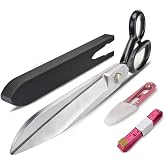 Professional Thickened Heavy-Duty Fabric Scissors, 10" Stainless Steel Tailor Sewing Scissors, Precision Blade With Protective Cover, For Leather, Denim, Cloth.etc(10-Inch (6 mm thickened blade))