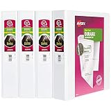 Avery 1.5" Durable View 3 Ring Binder, Slant Ring, Holds 8.5" x 11" Paper, 4 White Binders (17022)