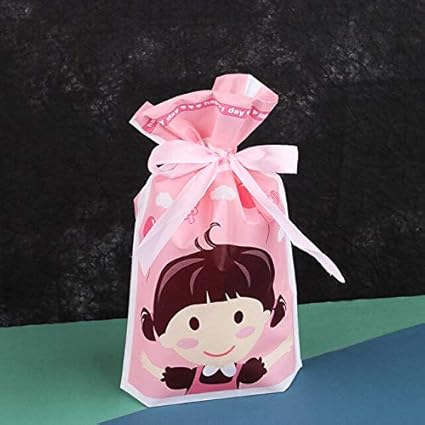 Amazon 約50ピースプラスチック巾着バッグリボンクッキースナックキャンディバッグ誕生日パーティー結婚式の装飾好意ギフトバッグ 女の子 ギフトバッグ 袋 文房具 オフィス用品