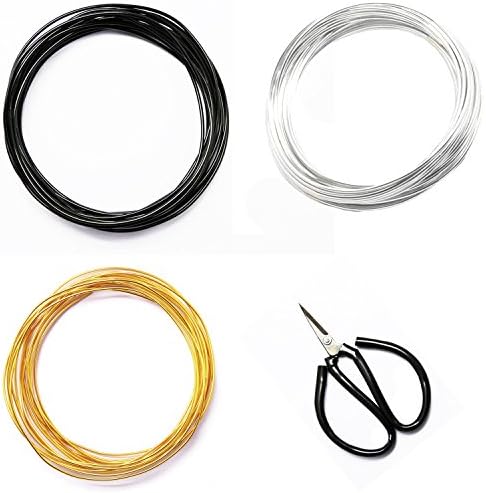 Ownuzz Bonsai Training Wire with Scissors, Set of 3 Sizes Plant Training Wires for Bonsai Tree - 1.0mm（Silver）, 1.5mm（Gold）, 2.0mm（black）, Coated and Rust Resistant