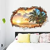 BIBITIME Tropical Ocean 3D Beach Wall Stickers Sunshine Wall Art Mural Coconut Tree Vinyl Nursery Decor Decals for Bedroom Living Room