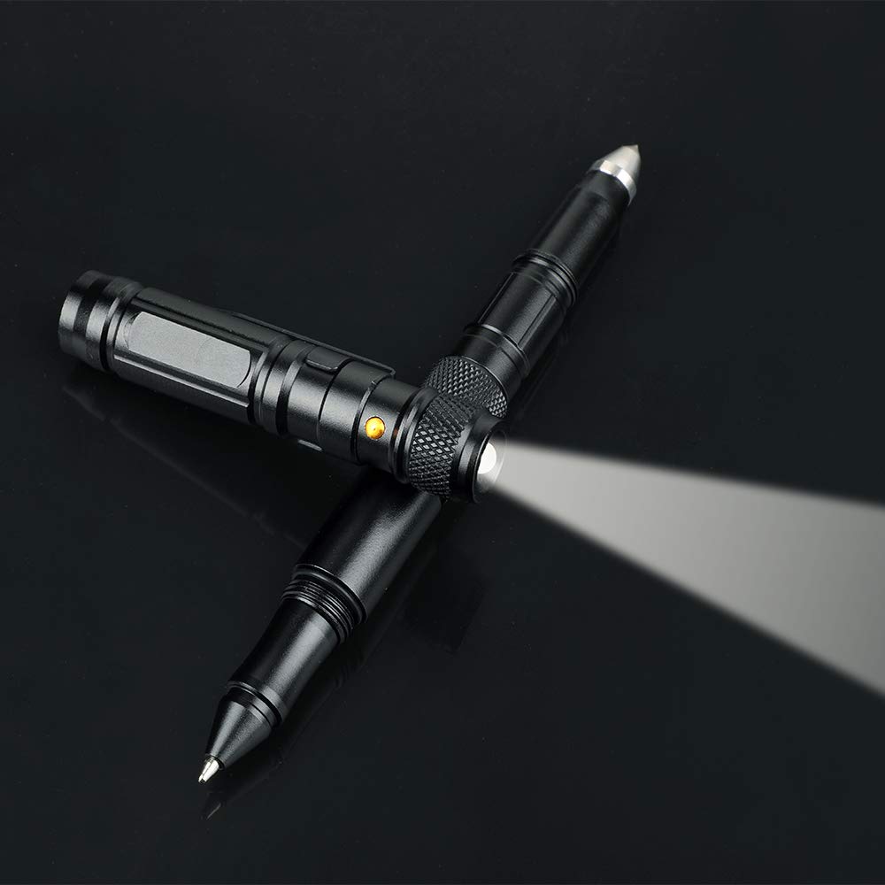 WEREWOLVES Tactical Pen - Professional Multi-Function Self-Defense Pen with 12 Ink Refills, Emergency Glass Breaker, EDC Multifunctional Survival Tool, LED Flashlight, Smooth Writing Black Ballpoint