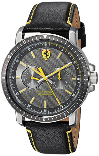 Ferrari Men's Turbo Stainless Steel Quartz Watch with Leather Strap, Black, 22 (Model: 830450)