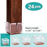 MelonBoat Chair Leg Feet Wood Floor Protectors Set, Felt Pads, Square 1-1/8 to 1-3/8" (Clear 24 Pack)