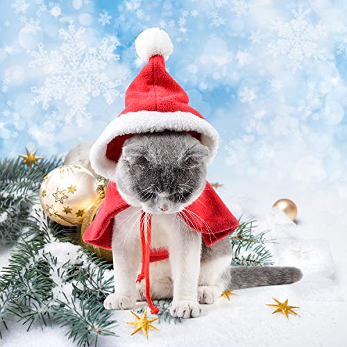 Legendog Cat Costume Pet Christmas Costume Red Velvet Pet Cape Cat Cloak with Christmas Hat Cat Apparel for Cats and Small Dogs