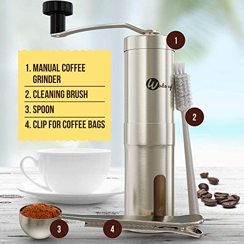 Wakeup! Hand-Kaffeebohnenmühle mit einstellbarer Grobheit für Zuhause, Reisen und Camping - Edelstahl konische… – Bild 2