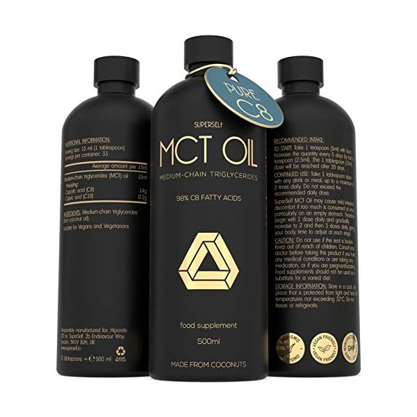 MCT-Oil-500ml--High-Potency-Pure-C8-Premium-Keto-Diet-Supplement-Made-from-100-Sustainably-Sourced-Coconuts-Boosts-Ketones-Suitable-for-Bulletproof-Coffee-Ketogenic-Vegan-Low-Carb-Diet MCT Oil 500ml – High Potency Pure C8 - Premium Keto Diet Supplement - Made from 100% Sustainably Sourced Coconuts…