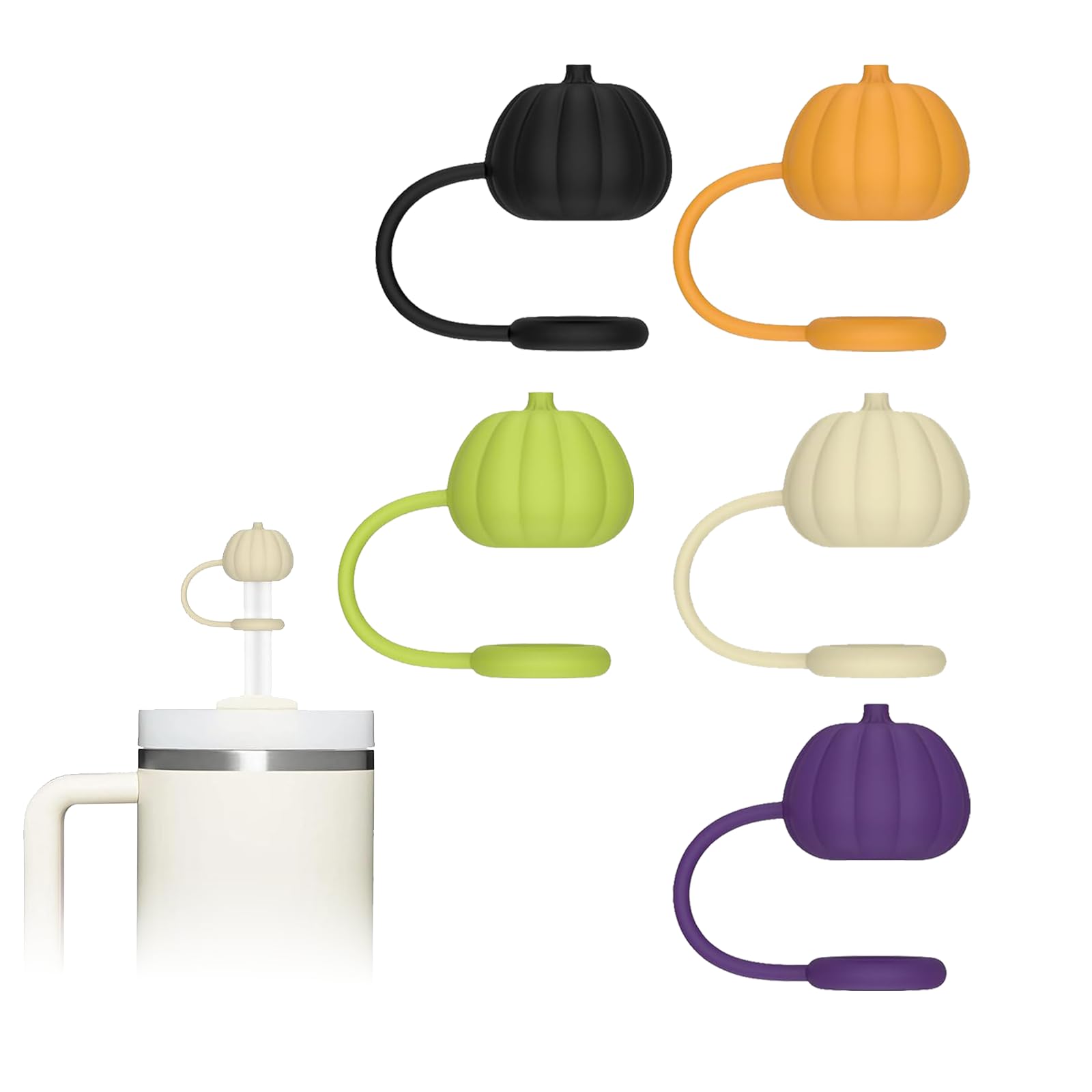 Photo 1 of 5-Pack Straw Cover for Stanley - Lovely Pumpkin-Shaped SiliconToppers, Accessories for Stanley Tumbler 30 or 40 oz,Dust-proof Straw Covers Cap for 10mm Straws and Water Bottles