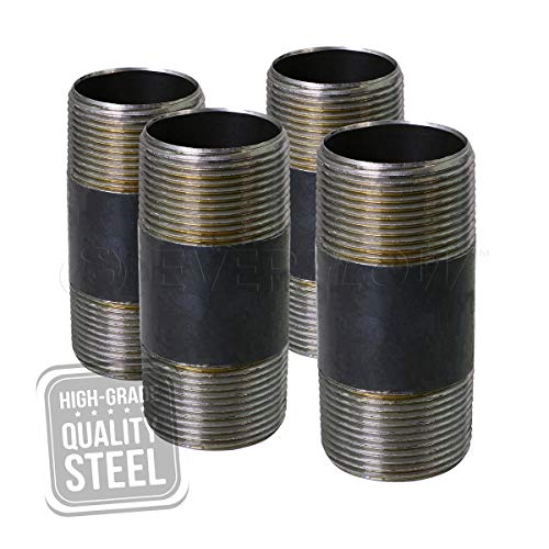 Everflow Supplies NPBL1220-4, Steel Nipple Pipe, Build Vintage DIY Furniture With Pre Cut Industrial Iron Pipe, Threaded Malleable Pipe 1/2" x 2" Black ( Pack Of 4)