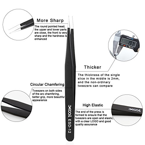 thumbnail image 2 of 11 Pcs Precision Tweezers Set - ESD Anti-Static, Stainless Steel, Curved Tips For Electronics, Jewelry, Lab Work 2 of 13