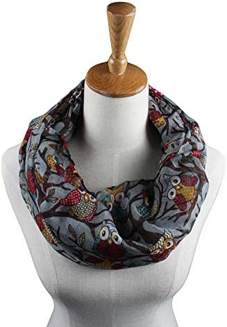 Zilbery Women Ladies Fashion Scarf Soft Lightweight Owl Pattern Warm Wrap Shawl muffler Collar (Grey)