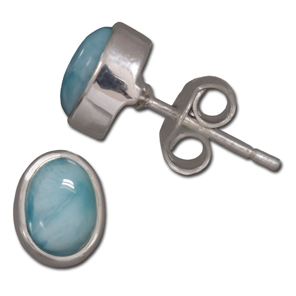 I-be, Larimar Gemstone 6 x 8 mm Stud Earrings Oval 925 Silver in Gift Box 353012/6x8