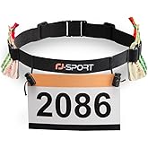 RJ-Sport Race Number Belt with 6 Energy Gel Loops for Triathlon &amp; Marathon | Triathlon Race Belt Bib Holder for Running and Cycling