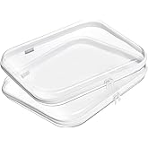 YQBRAO Hard Sided Clear Zipper Case for Storage- Professional-Grade Plastic Clear Zipper Pencil Case,Toy Storage Bins, Toiletry Pouch, Travel Organizer, Cosmetic Bag(White,2 Pack, L)