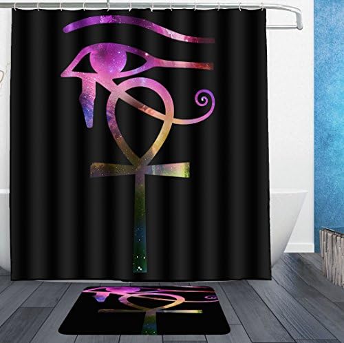 HOMESTORES Eye Of Horus Ancient Egyptian Shower Curtain Liner With Hooks and bath rug mat - Mildew Resistant Waterproof Polyester Fabric Bathroom Decor Set - 72x72/16x24