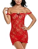 Avidlove Women Sexy Babydoll Lingerie Set Lace See-through Nightwear Red S