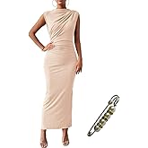 Yazinie Women Sleeveless Ruched Slit Bodycon Dresses Tea Party Dress Semi Formal Dresses for Women
