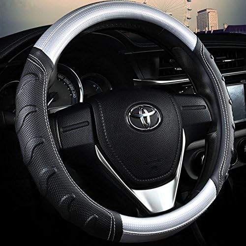 Sino Banyan Steering Wheel Covers for Men,Universal 15", Carbon Fiber Leather, Breathable &amp; Odor Free(Gray)