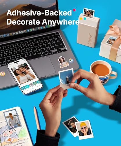 Liene Pearl N200 Pro Portable AI Photo Printer, Instant Mini Picture Printer for iPhone Smartphone, Thermal Dye Sublimation, Bluetooth Sticker Maker 50 Sheets 2x3 Adhesive Paper & 5 Cartridges, Gold