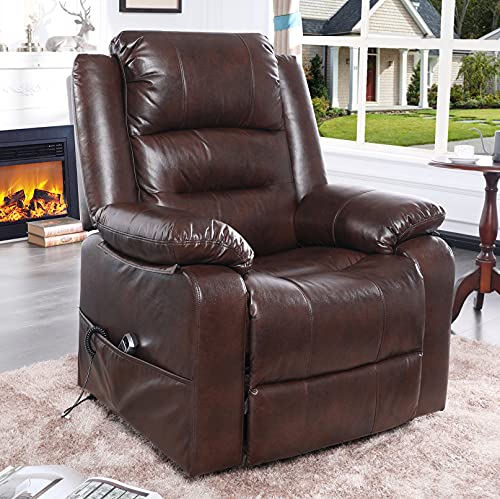 Photo 1 of S*MAX Dual Motor Power Lift Recliner Chair for Elderly Infinite Position Power Recliner Chairs Full Air Leather Lay Flat Electric Recliner Chairs for Seniors Side Pockets USB Charge Port Brown This item does appear to be in the original factory seal and d