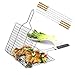 iGoods [ENLARGED]Stainless Steel BBQ Barbecue Grill Basket With Removable Wood Handle,-Grilling Basket Pan for for Fish, Vegetables-Griller Grid Grate Roast for Steak, Shrimp, Chops, BBQ Tool