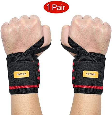 Wrist Wraps by WOTOP-Professional Grade Wrist Support Brace with Thumb Loops for Men &amp; Women-Powerlifting,Crossfit,Bodybuilding,Weight Lifting,Weightlifting,Weight Training (Black/Red)