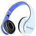 BestGot Kids Wired Headphones Boys Over Ear with Microphone for Kids Adult in-line Volume with Cloth Bag Foldable Headphone with 3.5mm Plug Removable Cord (White/Blue)