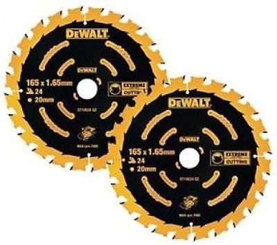 DEWALT DT10624 165mm 20mm 24T Extreme Framing Circular Saw Blades (2)