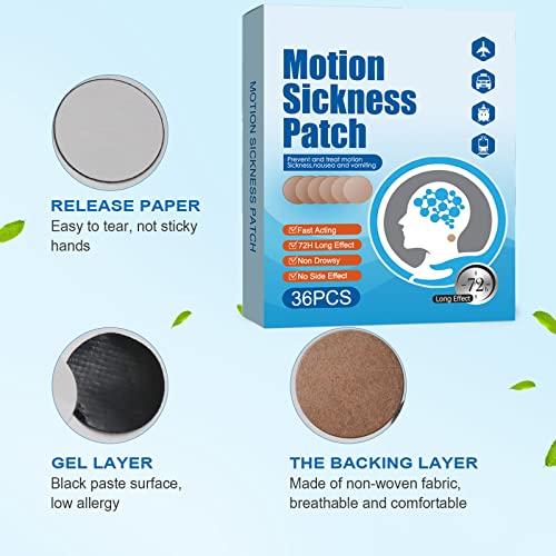 Motion Sickness Patches, 72Pcs Tinnitus Relief Patches for Ringing Ears, Relief Vertigo and Nausea Due to Travel of Cars Ships Airplanes Trains,Suitable for Adults and Children