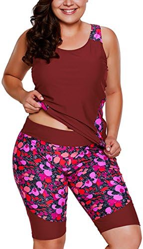 Foryingni Women's 2 Piece Color Block Floral Tankini Swimsuit with Bermuda Shorts L Multi