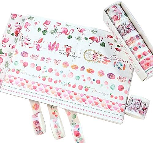 GRT 8 Rolls Washi Masking Tape Set,Colorful of Life Masking Tape,8 Different Designs About Flamingo Theme,5mm 15mm 30mm Wide,Great Creative washi Tape,for Planner Bullet Journals Scrapbook DIY Arts