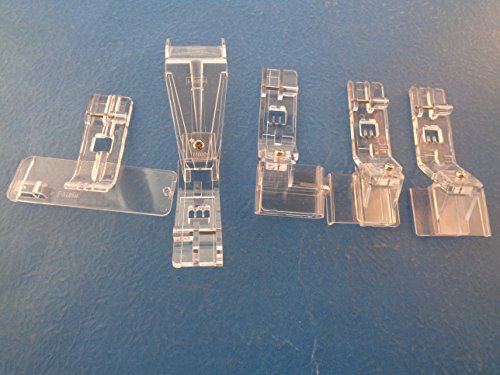 NGOSEW Clear Bias Tape Folder, Cording Piping, Bias tape binding, Hemming, Flat Edge Lace Foot Set for Husqvarna Viking HUSKYLOCK 905,910,936