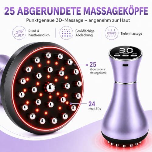 4 in 1 Electric Cellulite Massager, Cellulite Massage Device with 30 EMS Levels, Red Light, Heat & Vibration, Wireless Body Massager for Stomach, Waist, Arms, Legs