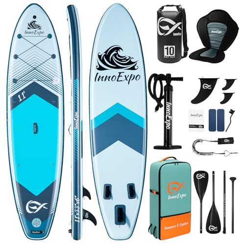 InnoExpo Aufblasbare Stand-Up-Paddle-Boards mit Premium-Zubehör, breites, stabiles SUP-Paddelboard-Design, rutschfestes Komfort-Deck für Jugendliche u