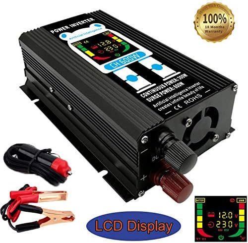 Chenguang Car Power Inverter DC 12V to AC 230V 240V AC-300W 600W Car Inverter with USB and LCD Display Screen-Solar Inverter Converter