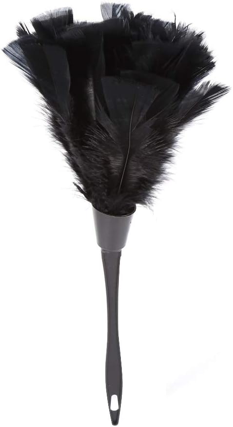 Feather Duster-Turkey Feather Cleaning Duster Soft Brush with Black Handle Home Furniture Car Cleaning Tools (5 Colors) (Color : Black)