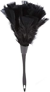 Feather Duster-Turkey Feather Cleaning Duster Soft Brush with Black Handle Home Furniture Car Cleaning Tools (5 Colors) (Color : Black)