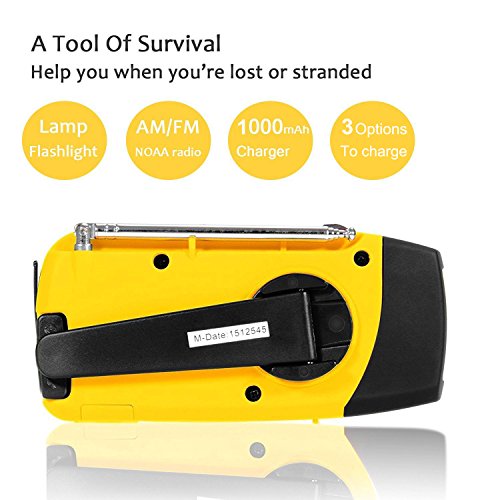 Esky-Solar-Weather-Radios-Hand-Crank-Self-Powered-Emergency-FMAMNOAA-Radio-with-LED-Flashlight-and-1000mAh-Yellow
