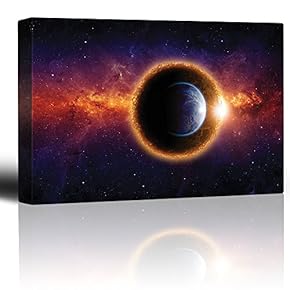 Planet Earth in a Black Hole Floating on a Colorful Galaxy - Canvas Art Home Art - 12x18 inches