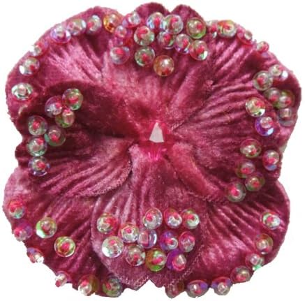 6 pieces of 2-1/2 inch velvet hydrangea, irridencent sequins and seed beads embellished, color wine.