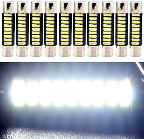 YM E-Bright LED Mirror Fuse Sun Visor 6641 White 4014 9-SMD 12V Festoon Dome Light LED Bulbs(pack of 10) (31MM)