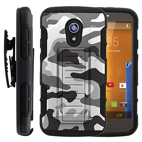 Moto G 2nd Gen Case, Moto G 2nd Gen Holster, High Impact Advanced Double Layered Hard Cover with Built in Kickstand and Belt Clip for Motorola Moto G 2014 2nd Generation XT1063 XT1064 XT1068 from MINITURTLE | Includes Screen Protector - Gray Camouflage