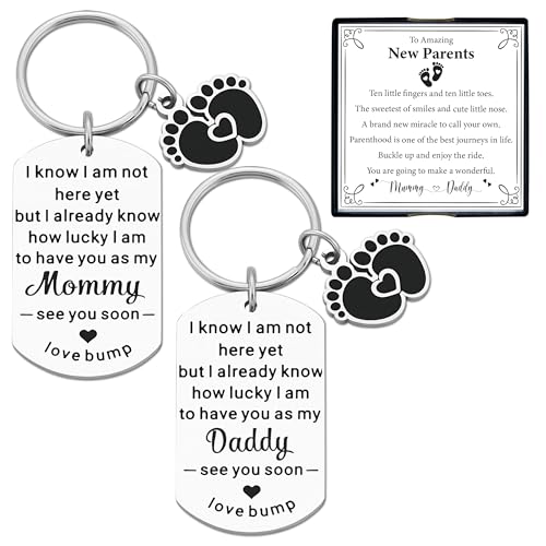 2pc Keychain New Mom Dad Gifts with Sweet Card for New Mommy Daddy To Be Pregnancy Pregnant for First Time Moms Expecting Mother Gifts for Christmas for Husband