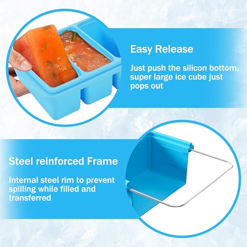 Huiguli 2 Pieces Extra Large Silicone Tray Soup Containers for Freezer, Sauces and Food Preparations, 1 Cup/250 ml, Sky Blue (2, Rectangular)