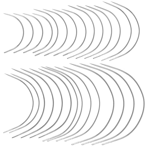 TIESOME 28 PCS Curved Needles, 7 Sizes C-Type Weaving Upholstery Needle Hand Sewing Leather Needle with Sharp Tips Heavy-Duty Hand Sewing Repair Needles for Carpet Leather Canvas Repairing