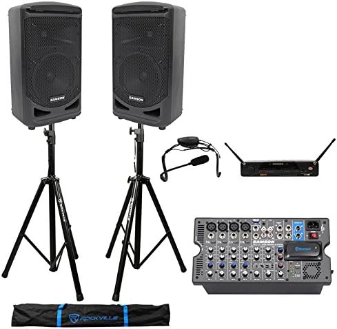 Samson Portable Fitness Sound System w/ Wireless Microphone System+Stands+Bag