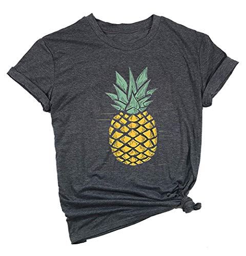 ALLTB Pineapple Print Shirt Women Funny Graphic Tees Summer Casual Short Sleeve Vacation Tops T-Shirt (Gray, XL)