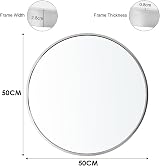 Warmiehomy Round Bathroom Mirror 50cm White Aluminium Frame Wall Mounted view 2