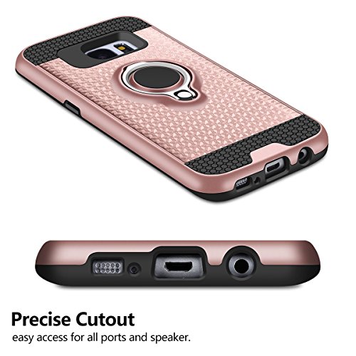Galaxy S7 Case, Vofolen Galaxy S7 Case Ring Holder Kickstand Rotational Clip Hybrid Defender Heavy Duty Armor Dual Layer Protective Hard Shell TPU Bumper Cover for Galaxy S7 (Rose Gold)