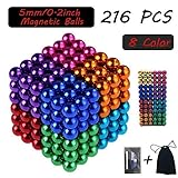 Attom Tech Magnetic Cube 216pcs Rolytoy Magnets Blocks Magnetic Sculpture Holders Square Cube Children's Puzzle Magic Cubes DIY Educational Toys for Kids (Colorful)